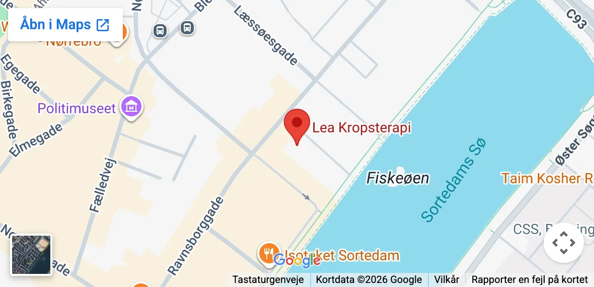 Kort over Nørrebro med Schleppegrellsgade 7 markeret tæt ved Sortedams Sø.